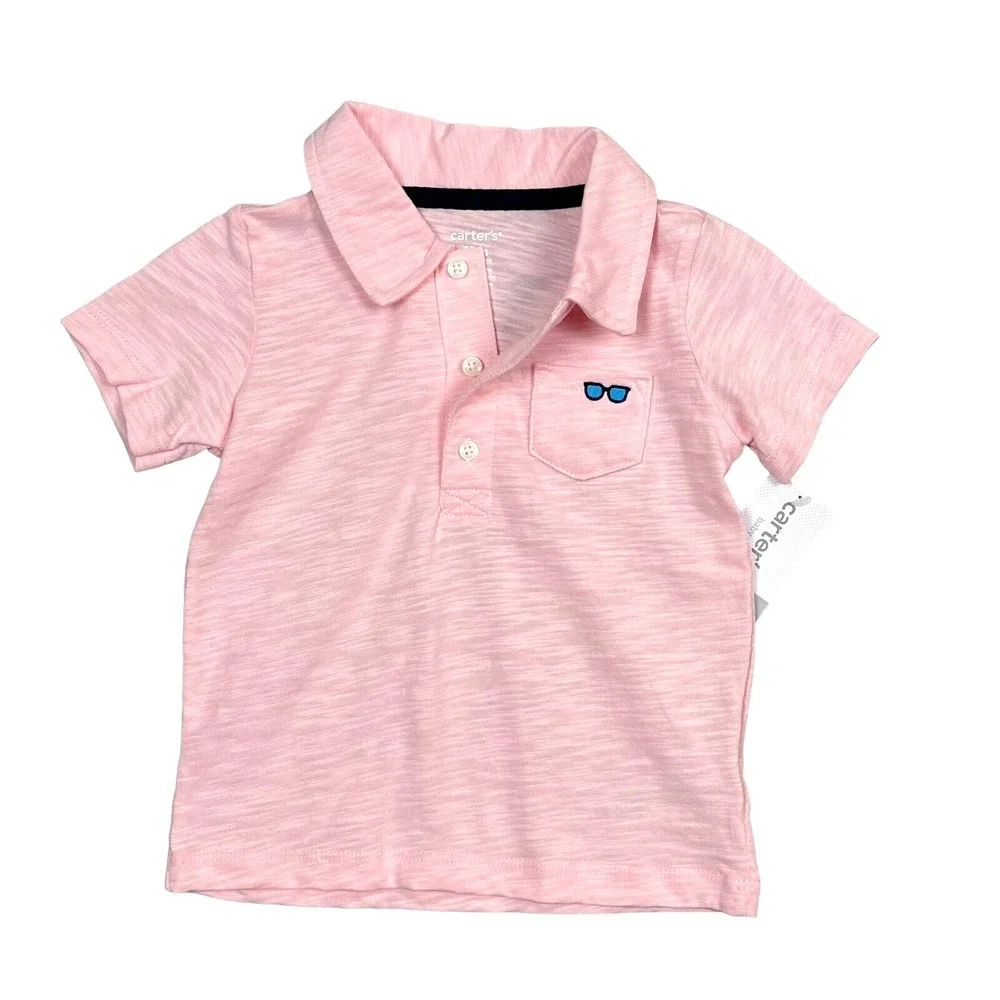 Carters Baby Boys 3Pc Polo Shirt Bodysuit Shorts‎ Outfit Set 6 Months Blue Pink